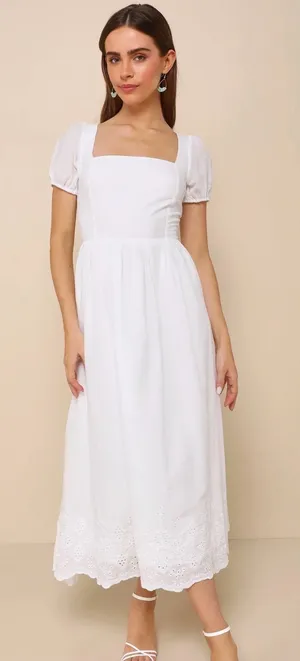 New Lulus Stylish Merriment Puff Sleeve Embroidered Midi Dress Sz XXL Cottagecor thumbnail 1