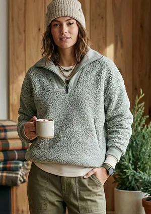 Backcountry Sherpa Fleece‎ Quarter Zip Pullover Sage Gray Medium Gorpcore Cozy thumbnail 1