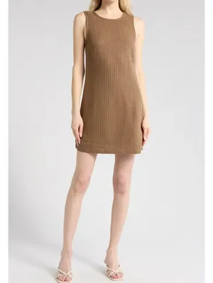 WeWoreWhat Stripe Linen Blend A-Line Muscle Mini Dress Brown NWT XS thumbnail 3