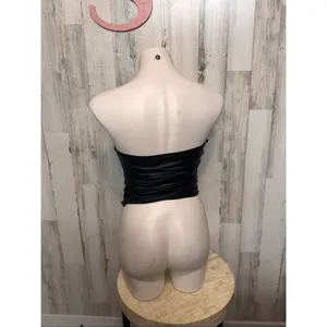 Black Faux Leather Tube Top Small | Strapless Shiny Clubwear Tank thumbnail 4