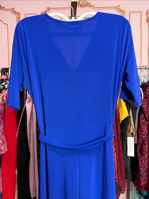 MSK Royal Blue Tie Waist V Neck Maxi Dress Short Sleeve Stretch. Size S thumbnail 9