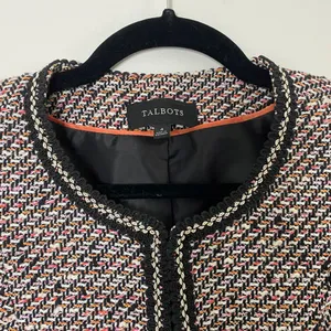 Talbots Grosgrain Trim Black Multicolored Peach Tweed Academia Cropped Jacket 4 thumbnail 4