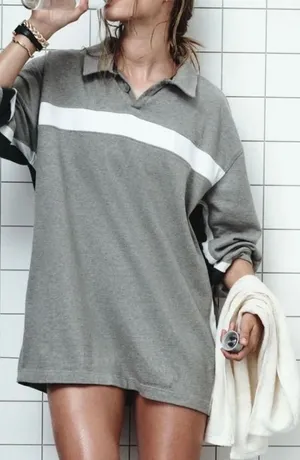 Gola x Anthropologie Team Jersey Mini Dress Size XS Gray Rugby Sporty Oversized thumbnail 1