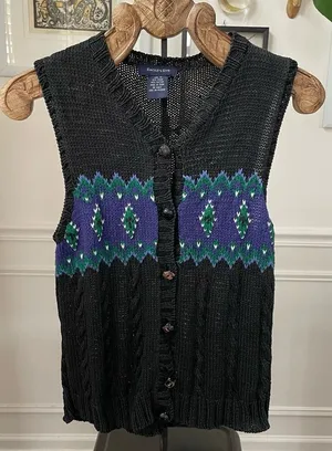 Vintage Eagle’s Eye Fair Isle Cable Knit Button Sweater Vest M thumbnail 1
