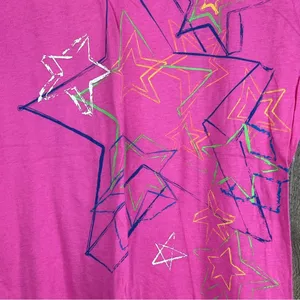 No Boundaries Size Large (11-13) Pink V-Neck Short Cap Sleeves Star Grap… thumbnail 5