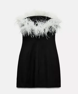 Zara dress mini bodycon Elegant Black and White Feather holiday party coctail thumbnail 12