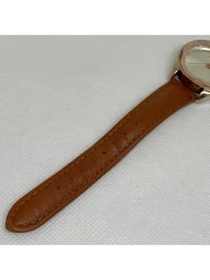 Anne Klein Ellen Tracy women silver brown tone watch 34mm quartz analog leather running thumbnail 4