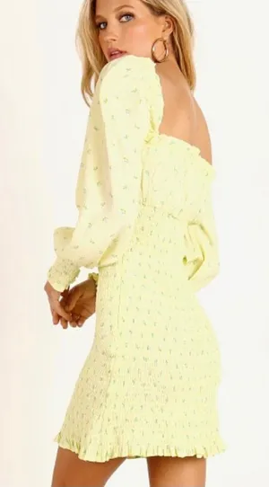 Faithfull The Brand NWT $189 Size M Gombardy Mini Dress Bisset Floral Yellow thumbnail 1