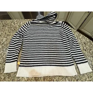 Banana Republic Black & White Filpucci Wool Alapaca Sweater Size Large Striped thumbnail 3