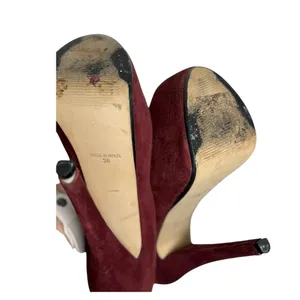 Vintage‎ Topshop Burgundy Suede Platform Pumps 7” heels Size 8 thumbnail 4