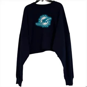NWOT M NFL Miami Dolphins Football Fanatics Women's Cropped Crewneck Shirt thumbnail 3