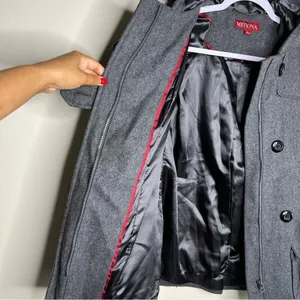 Merona Gray‎ Wool Blend Button & Zip Front Hooded Pea Coat thumbnail 9
