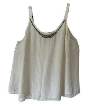 Lane Bryant Womens‎ Ivory Beaded Embellished Chiffon Cami Tank Top Plus Size 28 thumbnail 1
