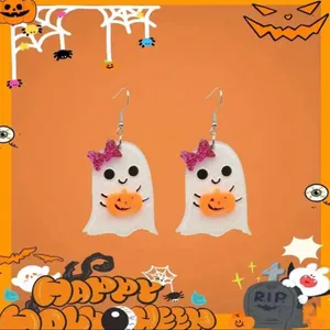 Boutique Halloween Ghost Earrings with Sparkling Pumpkin & Bows thumbnail 5