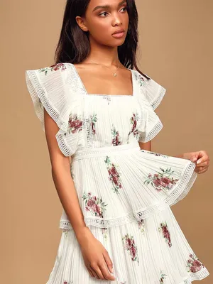 Lulus Thriving Romance White Floral Print Tiered Midi Dress $92 XS Coquette Chic thumbnail 7