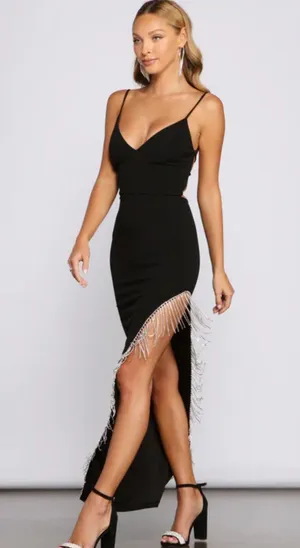 Windsor Black Anastasia Fringe sequin detail formal dress thumbnail 2