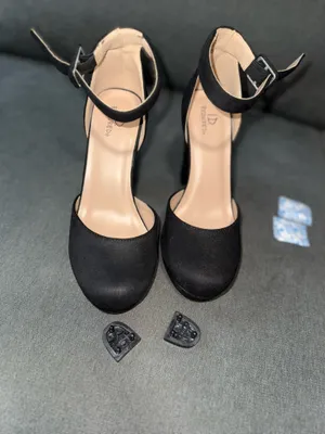 Women’s Black Satin Ankle Strap Heels with Round Toe thumbnail 3