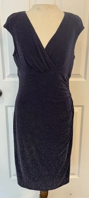Lauren‎ Ralph Lauren Cocktail Dress Sz 10 Navy Metallic Ruched Wedding Holiday thumbnail 1