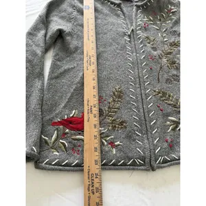 Croft & Barrow Ramie Silk Christmas‎ Sweater zip up cardigan Cardinal Floral thumbnail 4