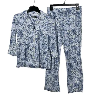 Lauren Ralph Lauren Women’s Blue Floral 2 Piece Pajama Set Button Top Pants S thumbnail 1