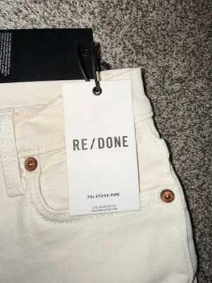 RE/DONE 70s Stove Pipe High Rise White Jeans Size 24 thumbnail 3