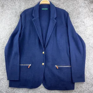 Lauren Ralph Lauren Knit Blazer XL Navy Gold Button Preppy Old Money Equestrian thumbnail 3