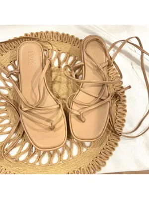 INC Rexile Neutral Lace-Up Flatform Sandals Size 9 Tan thumbnail 2