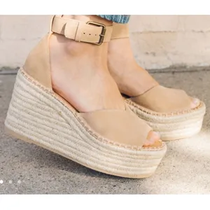 Soludos Positano Espadrille Platform Suede Leather Tan Wedge Sandals thumbnail 8