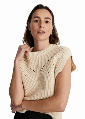 Madewell Womens Sweater Beige Mariella Pointelle Tee Relaxed Fit Sleeveless XL thumbnail 1