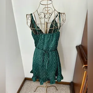 Polly Wrap Mini Dress Polka Dot Ruffle Hem Size 4 Green thumbnail 10