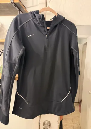 Nike Black Half-Zip Dri-FIT Hoodie with White Logo thumbnail 1