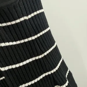 Banana Republic Dress Women's Medium Square Neck Knit Midi Black White Stripe thumbnail 9