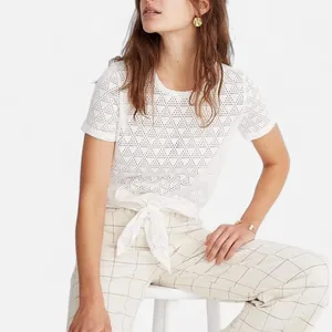 Madewell White eyelet Lace Knotted Short Sleeve Shirt – Size Small thumbnail 5