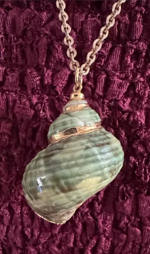 Vintage Gold Chain Necklace with Green Shell Pendant thumbnail 1