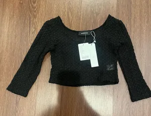 Mink Pink Eyelet Black Crop Top thumbnail 1