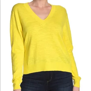 J. Crew Slub Knit V-Neck Long Sleeve Sweater Top L Neon Yellow Bright Blouse thumbnail 1