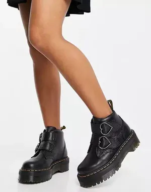 Dr Martens black leather heart shaped buckle boot US size 6 thumbnail 2