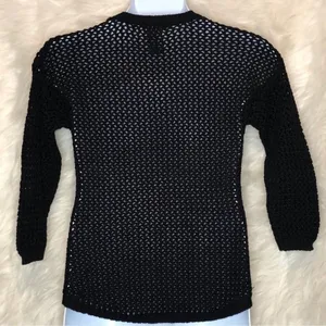 Chelsea & Theodore Navy Crochet Sweater XL Sheer Hi Low Beach Cover Up thumbnail 4