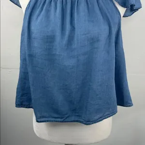 Madewell Chambray Blue Off-Shoulder Top peasant style 100% Cotton size Small thumbnail 6