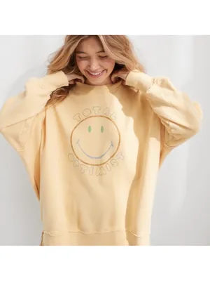 Aerie Butter Yellow Smiley® Total Optimist Down-To-Earth Crew Sweatshirt - M thumbnail 12