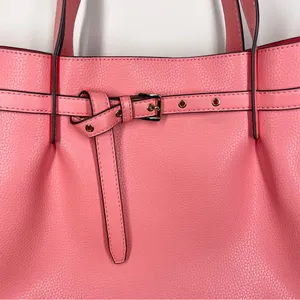 Michael Kors Emilia Large Pebbled Leather Tote Bag Grapefruit Pink Buckle Accent thumbnail 3