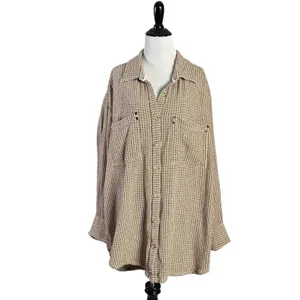 Free People Large Freddie Menswear Oversized Shirt Jacket Shacket Neutral Plaid thumbnail 4