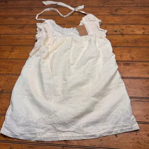 SooLinen Natural Linen Embroidered Eyelet Lace Halter‎ Mini Dress Cream Boho thumbnail 1