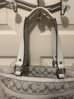 COACH White and Silver Shimmer Signature C Shoulder Purse thumbnail 6