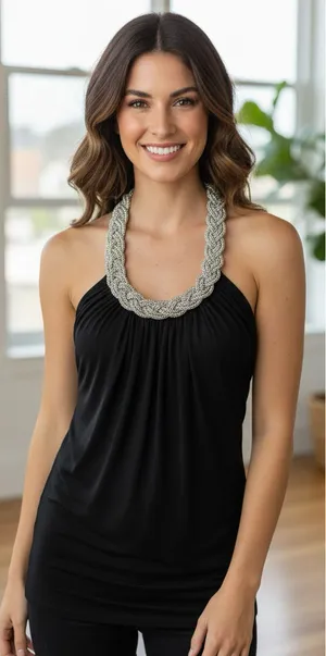 Cable & Gauge Black Braided Chain Halter Top thumbnail 1