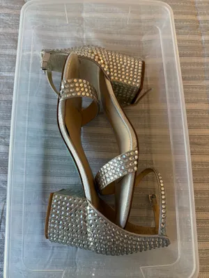Betsey Johnson Silver Crystal Ankle-Strap Block Heel - 7.5 thumbnail 2