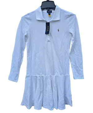 Polo Ralph Lauren NWT‎ Girls White Long Sleeve Drop Waist Polo Dress L 12-14 thumbnail 1