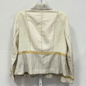 Coldwater Creek Cream Striped Mixed Media Button Front Blazer‎ Jacket Women's 14 thumbnail 2