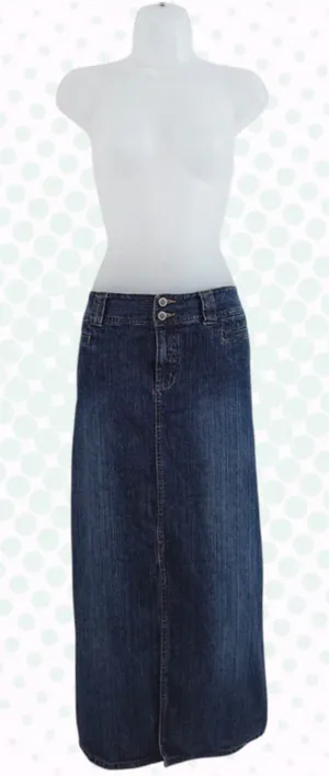 Vintage Y2K Faded Glory Dark Wash 100% Cotton Denim Mid Rise Maxi Skirt Size 6 thumbnail 1