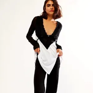 Free People Rendezvous Top Semi Sheer Ivory Combo M thumbnail 2